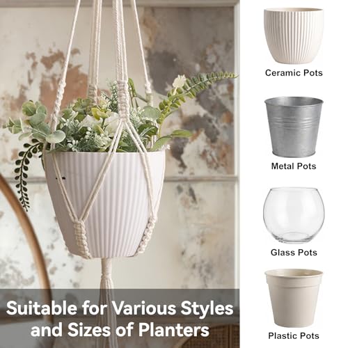 Artilady Macrame Plant Hanger Indoor,Boho Hanging Planter Holder for Window - color: Beige a