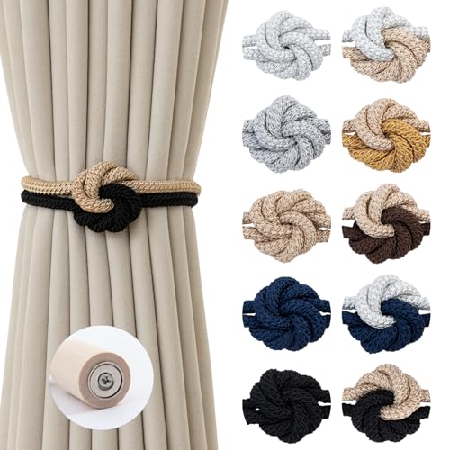 Magnetic Curtain Tiebacks Holdbacks Rope Curtain Tie Backs Outdoor Contoeey - color: Beige Black