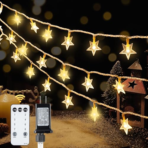 HEYFUNi 39FT 100LED Star String Lights Plug in, Twinkle Lights with Remote - color: Warm White, size: 100 LED-Plug