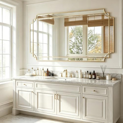 59"x30" Large Rectangle Beveled Mirror with Gold Geometric Frame - color: Gold, size: 59"L x 30"W