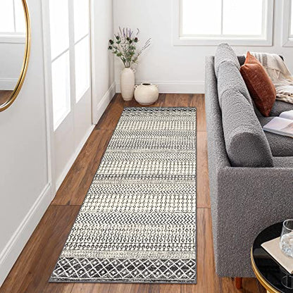 Black Boho Washable 2x6 Kitchen Runner Rugs Non Skid Washable 6Ft - color: Black, size: 2' x 6' (Runner)