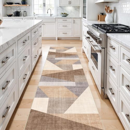 3x12 Washable Geometric Runner Rug - Non-Slip Modern Hallway Rugs Tan Beige - color: Tan Beige, size: 3' x 12' (Rectangular)