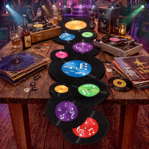Preboun 50's Sock Hop Vinyl Records Party Decorations Linen Table Runner - style: Vinyl Records
