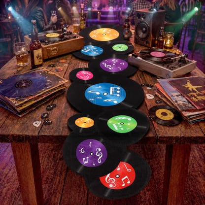 Preboun 50's Sock Hop Vinyl Records Party Decorations Linen Table Runner - style: Vinyl Records