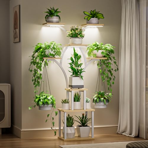 Elbourn Plant Stand Indoor with Grow Light - 8 Tiered 60" Plant Shelf - color: White