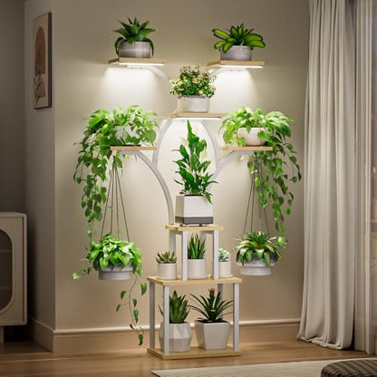 Elbourn Plant Stand Indoor with Grow Light - 8 Tiered 60" Plant Shelf - color: White
