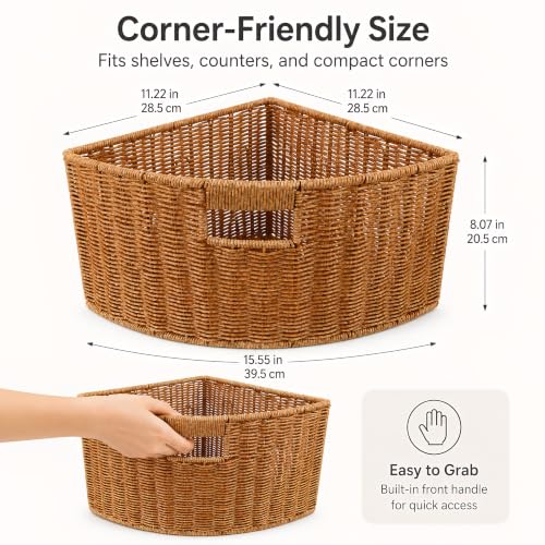 Healifty Triangle Wicker Storage Basket Woven Corner Shelf Basket 15 X 11''