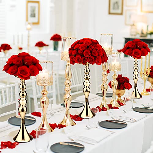 Sadnyy 16 Pcs Gold Metal Flower Vase, 16.9 Inch Wedding Table Centerpiece - color: Gold, size: 16.9 Inch