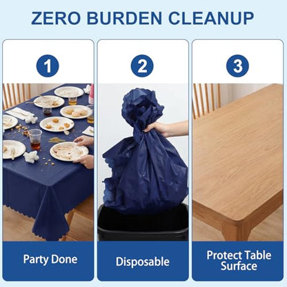 NatNarr 3 Pcs Navy Blue Plastic Tablecloths, Scalloped Blue Table Cloth - color: Navy Blue, size: 3 Pack