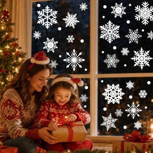 216pcs Christmas Window Clings Decorations Snowflakes Stickers Winter Decor - color: Snowflakes