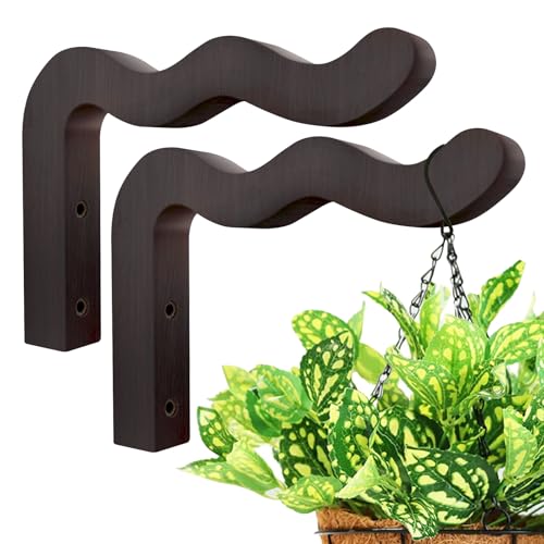 Wavy Plant Hanger Hooks – 2 Pack Rustic Wooden Wall Mounts for Indoor/Outdoor Use, Ideal for Hanging Baskets, Lanterns, and Bird Feeders – Decorative Brackets for Patio and Balcony - style: 5-Wavy Style(2Pack)
