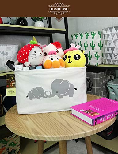 Rectangle Foldable Storage Basket Handles For Home, Love Elephant - color: Rec-Love-Elephant