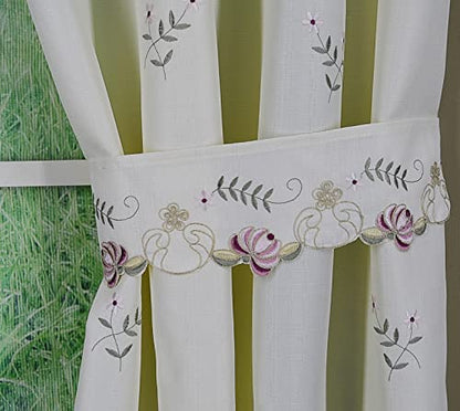 Today's Curtain Verona Reverse Embroidery Panel Pair and Tiebacks, 72", Ecru/Rose, 80" W X 72" L - color: Ecru/Rose, size: 80"W x 72"L (Pack of 1)