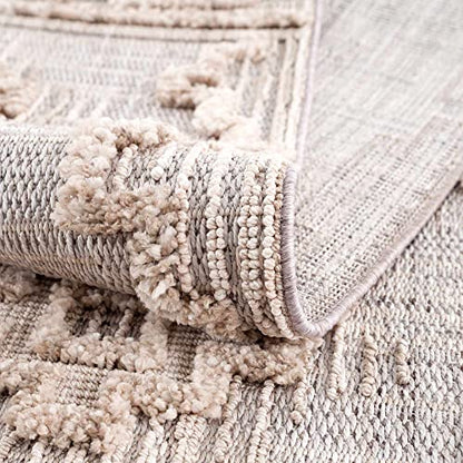 Hauteloom Aria Modern Moroccan Medallion Farmhouse Hallway, Entryway Runner Rug - High Low - High Pile Long Carpet - Cream, Beige, Brown, Beige - 2'7" x 7'3" - color: Charcoal, Cream, Beige / Ampusungan, size: 2'8" x 7'3" (Runner)