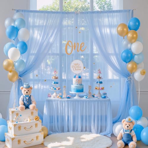 10ft x 12ft Baby Blue Tulle Backdrop Curtain for Baby Shower Party Sheer Fabric Backdrop Curtains for Boy Birthday Gender Reveal Back Drop Wedding Photo Backdrop Drapes Background 2 Panels 5ft x 12ft - color: Blue, size: 10FT X 12FT(2 Panels 5ft(W) X 12ft
