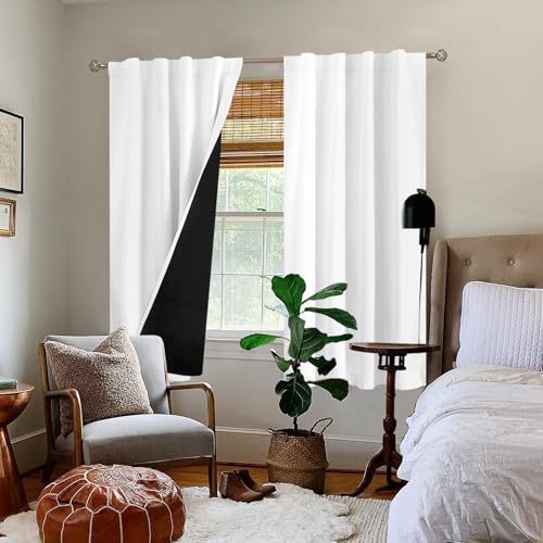 BGment 100% Blackout Curtains for Bedroom with Insulated Liner, Pure White - color: Pure White, size: 38"W x 63"L (Pack of 2)