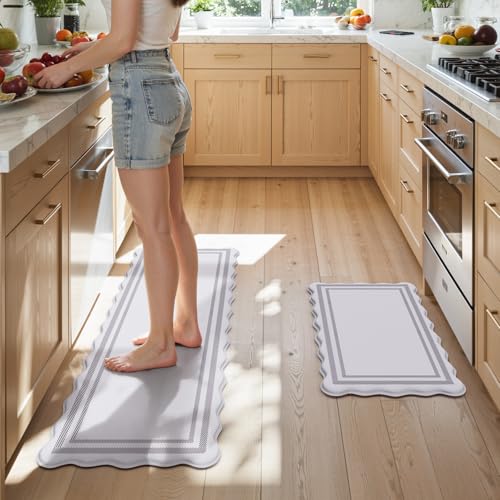 KIMODE Anti Fatigue Kitchen Mats, Light Grey Kitchen Rugs 17"x47"+17"x29" - color: Light Grey, size: 17.3" x 47"+17.3" x 29"--0.47 inches