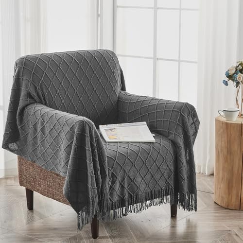 inhand Dark Grey Knitted Throw Blanket for Couch and Bed, 50"x60" - color: Dark Grey, size: 50"x60"