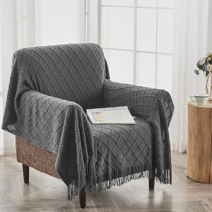 inhand Dark Grey Knitted Throw Blanket for Couch and Bed, 50"x60" - color: Dark Grey, size: 50"x60"