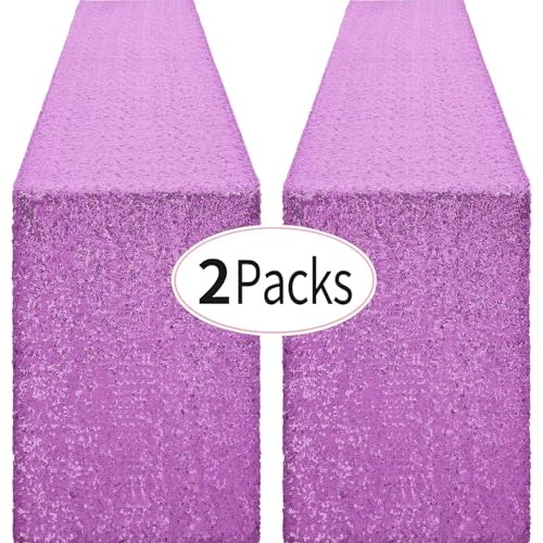 Pufogu 12 x 72 inches Lavender Sequin Table Runner, 2 Packs - color: Lavender