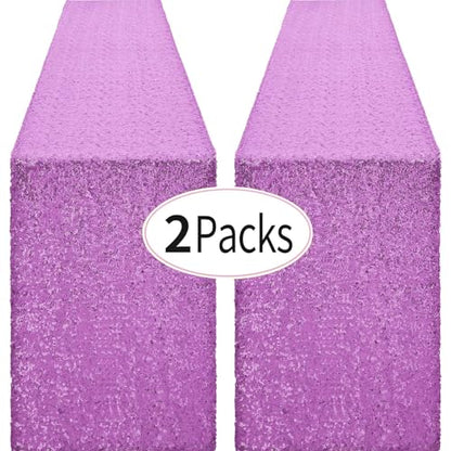 Pufogu 12 x 72 inches Lavender Sequin Table Runner, 2 Packs - color: Lavender