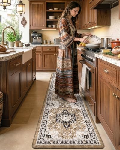 DEXI Kitchen Floor Mats Cushioned Anti Fatigue Runner Rug 24x87 Brown - color: Brown/White, size: 87"L x 24"W x 0.4"Th