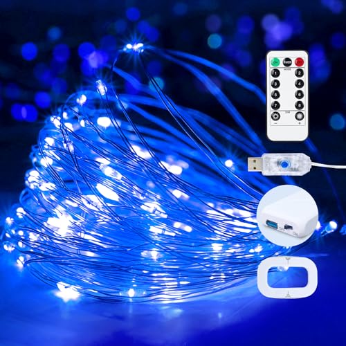 1 Pack USB Plug in Fairy String Lights,16ft 50 LED Copper with Remote and Timer, 8 Modes Waterproof Twinkle String Lights for Bedroom Indoor Party Wedding Christmas Decoration - color: Blue, size: 1 Pack