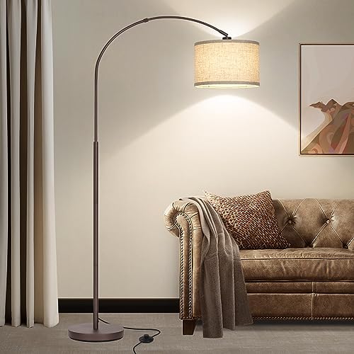 Seaside village Floor Lamp for Living Room, Arc Lamp with Adjustable Head, Modern Tall Lamp with On/Off Pedal Switch, Over Couch Standing Hanging Light for Reading, Bedroom, Office (Brown) - color: Brown