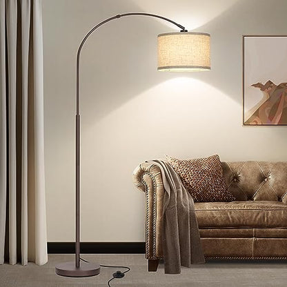 Seaside village Floor Lamp for Living Room, Arc Lamp with Adjustable Head, Modern Tall Lamp with On/Off Pedal Switch, Over Couch Standing Hanging Light for Reading, Bedroom, Office (Brown) - color: Brown