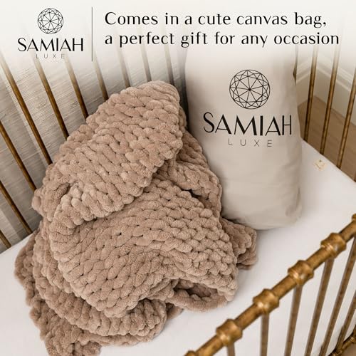 SAMIAH LUXE Chunky Knit Throw Blanket 50x30 in, 3 lb Sandstone Brown - color: Sandstone, size: 50x30in
