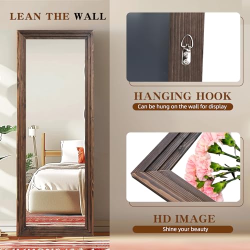 65x24in Full Length Mirror, 3-Tier Stepped Solid Wood Frame, Brown - color: Brown, size: 65"L x 24"W