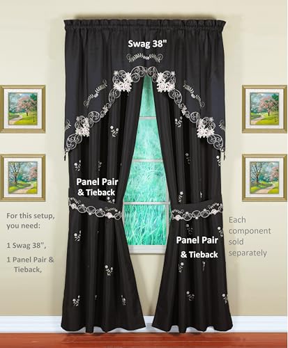 Today's Curtain Verona Reverse Embroidery Swag, 38", Black/Rose, 60" W X 38" L - color: Black/Rose, size: 60"W x 38"L (Pack of 1)