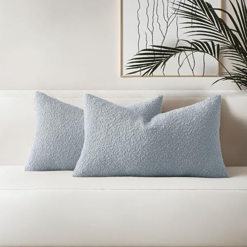 HAUSSY Pack of 2 Boucle Lumbar Throw Pillow Covers 12x20 Inch, Dusty Blue - color: Dusty Blue, size: 20" x 12" (Pack of 2)