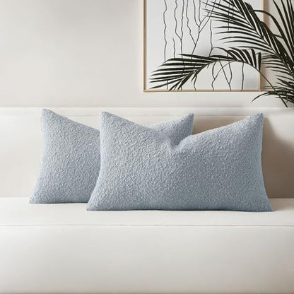 HAUSSY Pack of 2 Boucle Lumbar Throw Pillow Covers 12x20 Inch, Dusty Blue - color: Dusty Blue, size: 20" x 12" (Pack of 2)