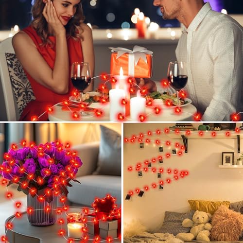 Valentine's Day Red Heart Fairy Lights 7Ft 20 LED Twinkle 3 Modes String Lights Battery Operated Waterproof Firefly Starry for Mason Jar Party Wedding Valentines Mother's Day,2 Pack - color: Red, size: 2