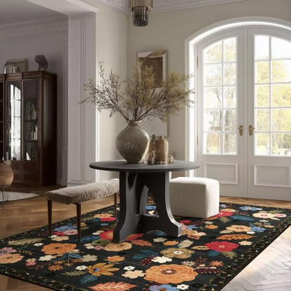 4x6 Washable Small Bedroom Rug: Living Room Area Rugs Non Slip Throw Carpet - color: Black Floral, size: 4' x 6' (Rectangular)