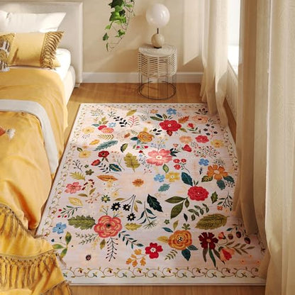 Rugcomf Area Rug 4x6 Washable, Beige - color: Beige, size: 4' x 6' (Rectangular)