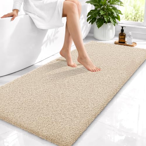 OLANLY Microfiber Bathroom Runner Rugs 47x24, Soft Absorbent Bath Mat, Sand - color: Sand, size: 47" X 24"