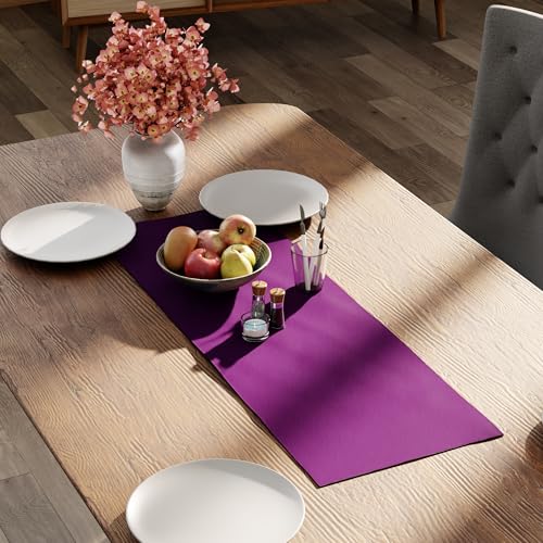 Encasa XO Table Runner, Cotton Canvas Dining Runner 13"x36" - color: Purple, size: 13x36 in