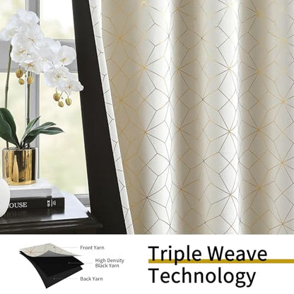Beauoop Beige Gold 100% Blackout Curtains for Bedroom 50x54 2 Panels - color: Beige/Gold, size: 50"W x 54"L (Pack of 2)