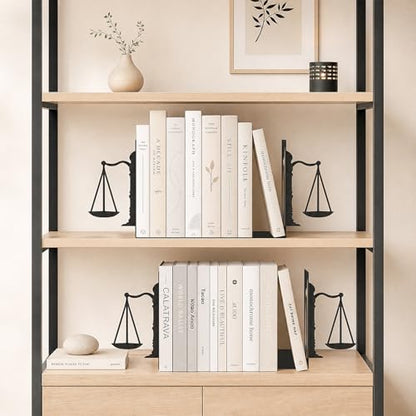 Book Ends for Shelves, Balance-Inspired Decorative Bookends for Heavy Books, Extra Wide Sturdy Metal Book Holder for Shelf with Non-Skid Base, Sculptural Book End for Home Office Desk Set of 2