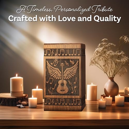 Guitar Wings Wooden Urn for Human Ashes, Medium 115 Cu in, Black - color: Antique Black, size: Medium (115 Cu In, to 115 lb)