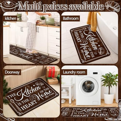 Fourluoo 3 Pcs Retro Brown Kitchen Rugs and Mats Decor Set - color: Retro