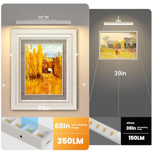 Cordless White Picture Lights for Wall Artworks - Wireless Remote, 3 Modes Dimmable 350LM Above Frame Lighting, 5000mAh Rechargeable Battery Wall Mount for Photo, Gallery,Paintings,Dartboard(2-Pack) - color: White, size: 2 Pack