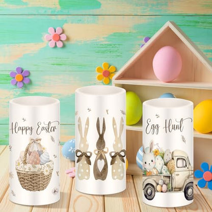 Retisee 3 Pcs Farmhouse Easter Flameless LED Candles Battery Operated Bunny Spring Flickering Pillar Candles with Remote Rabbit Happy Easter Centerpiece for Bedroom Living Room Dinner Table Decoration - style: Rabbit