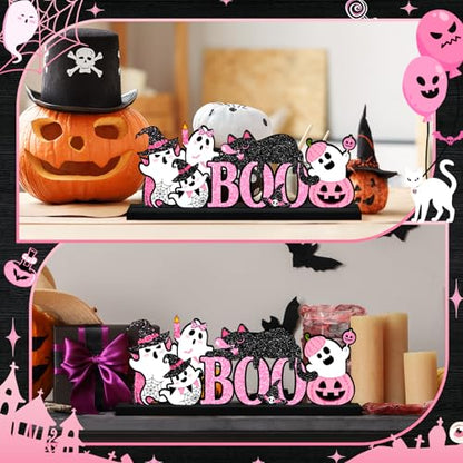 Halloween Pink Table Decorations Centerpiece, Metal Table Sign - style: Pink Ghosts
