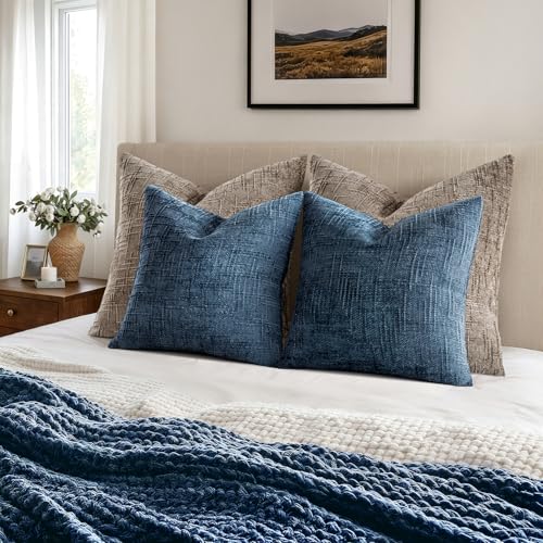 MIULEE Chenille Textured Throw Pillow Covers Blue Ashes 18x18 Set of 2 - color: Blue Ashes, size: 18" x 18" (Pack of 2)