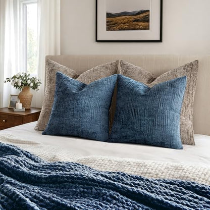 MIULEE Chenille Textured Throw Pillow Covers Blue Ashes 18x18 Set of 2 - color: Blue Ashes, size: 18" x 18" (Pack of 2)