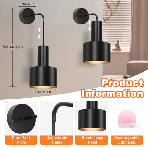 VerRon Rechargeable Wireless Battery Operated Wall Sconces Set of Two - color: Black & Black, size: Rechargeable Battery Powered