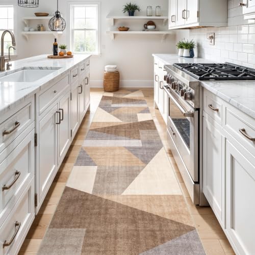 3x14 Washable Geometric Runner Rug - Non-Slip Modern Hallway Rugs Tan Beige - color: Tan Beige, size: 3' x 14' (Rectangular)
